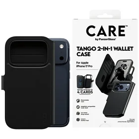 CARE by PanzerGlass Funkcinis Tango 2in1 Piniginės dėklas Magnetinis iPhone 17 Pro - Juodas