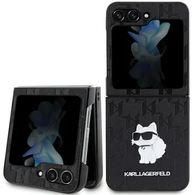 Karl Lagerfeld Saffiano Monogram Choupette Pin dėklas telefonui Samsung Galaxy Z Flip 5 - juoda
