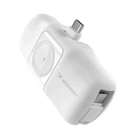 Wozinsky WF16-YCS 5000mAh 15W USB-C mini išorinė baterija su įmontuotu USB-C kabeliu ir Apple Watch įkrovikliu - balta