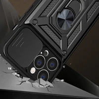Hybrid Armor Camshield dėklas telefonui iPhone 13 Pro Max šarvuotas dėklas su kameros dangteliu juodas