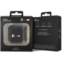BMW BMA2WMPUCA2 AirPods 1/2 dėklas juodas/juodas anglies su dvigubu metaliniu logotipu