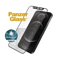 PanzerGlass E2E Microfracture antibakterinis stiklas su Swarovsky kristalu kameros dangteliu iPhone 12/12 Pro - su juodu rėmeliu