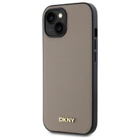 DKNY Grained Metal Logo Magnetinis iPhone 15 dėklas - smėlio spalvos
