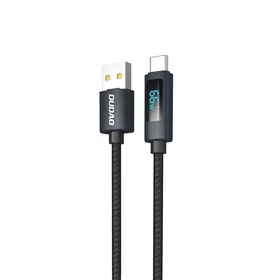 Dudao L7T USB-A - USB-C 66W kabelis su LED ekranu 1m - juodas