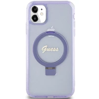 Guess žiedo stovo Script blizgus magnetinis dėklas telefonui iPhone 11 / Xr - violetinis