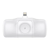 Wozinsky WF16-YLS 5000mAh 15W Lightning mini išorinė baterija su įmontuotu USB-C kabeliu ir Apple Watch įkrovikliu - balta
