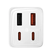 "Baseus GaN6 Pro" įkroviklis 65W 2 x USB-C 2 x USB-A su juodu USB-C kabeliu 100W 1m - baltas