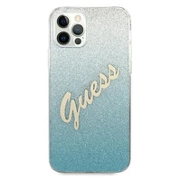 Guess GUHCP12MPCUGLSBL iPhone 12/12 Pro 6.1" mėlynas kietasis dėklas Glitter Gradient Script