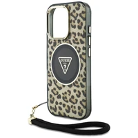 Guess HC IML leopardas trikampio virvelės dirželis MagSafe dėklas iPhone 16 Pro - rudas