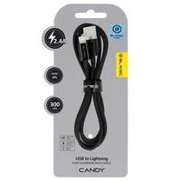Blavec Kabelis Candy pynėtas - USB į Lightning - 2,4A 3 metrai Apple CarPlay (CCA-UL24B30) juodas