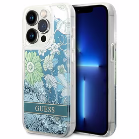 Guess GUHCP14LLFLSN iPhone 14 Pro 6.1 žalias / žalias kietasis dėklas Flower Liquid Glitter