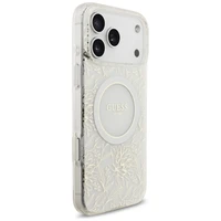 Guess IML Gėlių Electro Pearl Dirželis Magnetinis dėklas telefonui iPhone 17 Pro Max - balta