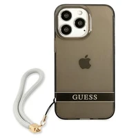Guess GUHCP13LHTSGSK iPhone 13 Pro / 13 6.1" juodas/juodas kietas dėklas permatomas dirželis