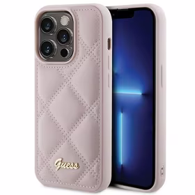 Guess Quilted Metal Logo dėklas telefonui iPhone 15 Pro Max - rožinis