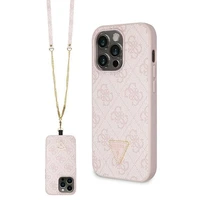 Guess GUHCP15LP4TDSCPP iPhone 15 Pro 6.1" rožinis kietasis dėklas su pečių juosta 4G metaliniu logotipu