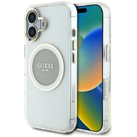 Guess IML Metal Colored Circle Classic Logo Magnetinis dėklas telefonui iPhone 16 - pilkas