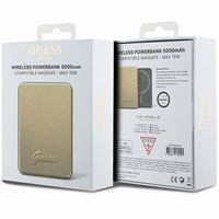 Guess Magnetinė Metalinis Script Logotipas indukcinė išorinė baterija 15W 5000mAh - auksinė