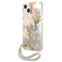 Guess GUHCP13SHFLSU iPhone 13 mini 5.4" violetinis kietasis dėklas su gėlių dirželiu