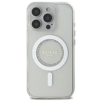 Guess IML Rhinestones magnetinis dėklas telefonui iPhone 16 Pro Max - baltas