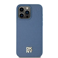 DKNY Odinis monogramos rašto metalinis logotipas Magnetinis dėklas telefonui iPhone 15 Pro Max - mėlynas
