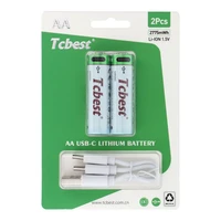 TCBEST įkraunama baterija R6 (AA) 1850 mAh su lizdu Type C + kabelis USB A į 2 x Type C 2 vnt.