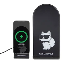 Karl Lagerfeld Choupette MagSafe indukcinis įkroviklis 15W, sulankstomas 2in1 - juodas
