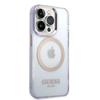 Guess Auksinis kontūras Permatomas Magnetinis dėklas iPhone 14 Pro Max 6.7" - violetinė