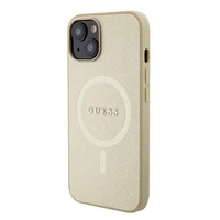 Guess GUHMP15SPSAHMCB iPhone 15 6.1" auksinis/auksinis kietas dėklas Saffiano MagSafe