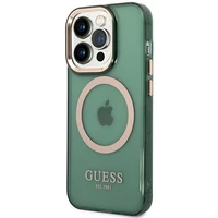 Dėklas Guess GUHMP14LHTCMA iPhone 14 Pro 6.1" žalia/chaki kietas dėklas Auksinis Kontūras Permatomas MagSafe