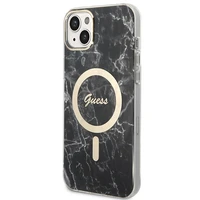 Rinkinys Guess GUBPP14MHMEACSK dėklas + įkroviklis iPhone 14 Plus 6.7" juodas/kietas dėklas Marmuras Magnetinis