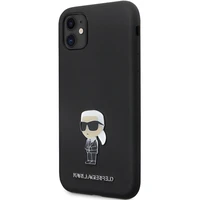 Karl Lagerfeld KLHCN61SMHKNPK dėklas telefonui iPhone 11 / Xr - juodas silikoninis Ikonik metalinis kaištis