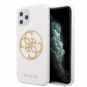 Guess GUHCN65TPUWHGLG iPhone 11 Pro Max baltas kietas dėklas Glitter 4G Circle Logo