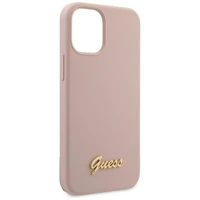 Guess GUHCP12SLSLMGLP iPhone 12 mini 5.4" šviesiai rožinis/šviesiai rožinis kietas dėklas Silikoninis užrašas Auksinis logotipas