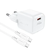 "Acefast A73 Mini PD 20W GaN sieninis įkroviklis + USB-C kabelis - baltas