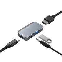 HUB Tech-Protect V6 4in1 USB-C - USB-A 3.0 / USB-C PD100W / HDMI / mini jack 3.5mm - pilkas