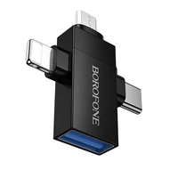 Borofone adapteris BV26D - USB į Lightning/Type C/Micro USB - juodas