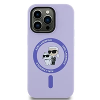 Karl Lagerfeld HC Magnetinis silikoninis Karl&Choupette galvų žiedas dėklas iPhone 14 Pro - Violetinis