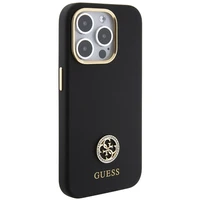 Guess silikoninis Logo Strass 4G dėklas telefonui iPhone 15 Pro Max - juodas