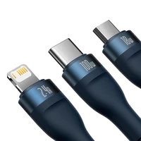 Baseus kabelis 3in1 Flash II USB - Lightning + USB-C + microUSB 1,2 m 3,5A mėlynas