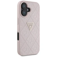 Guess Hot Stamp 4G Pattern Triangle Metal Logo iPhone 16 dėklas - rožinė