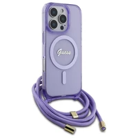 Guess Kryžminis Laidas Užrašas Magnetinis dėklas iPhone 16 Pro - violetinis