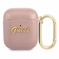 Guess GUA2SASMP Dėklas AirPods rožinis Saffiano Script Metal kolekcija