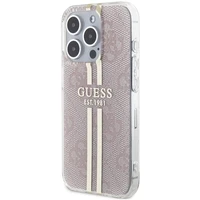 Guess IML 4G Gold Stripe dėklas telefonui iPhone 15 Pro - rožinis