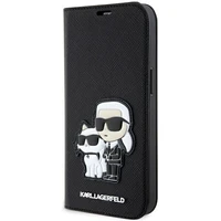 Karl Lagerfeld KLBKP14LSANKCPK iPhone 14 Pro 6.1" knygos tipo dėklas juodas Saffiano Karl & Choupette