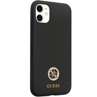 Guess GUHCN614DGPK dėklas iPhone 11 / Xr - juodas Silikoninis Logo Strass 4G