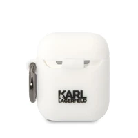 Karl Lagerfeld KLA2RUNCHH AirPods 1/2 dėklas baltas/baltas silikoninis Choupette galva 3D