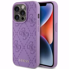 Guess Odinis 4G įspaustas dėklas telefonui iPhone 15 Pro Max - violetinis