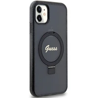 Guess Ring Stand Script Glitter Magnetinis dėklas telefonui iPhone 11 / Xr - juodas