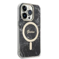 Rinkinys Guess GUBPP14LHMEACSK dėklas + įkroviklis iPhone 14 Pro 6.1" juodas/juodas kietas dėklas Marble Magnetinis