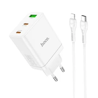 Įkroviklis Hoco 2 x USB C + USB A QC3.0 PD 3A 35W + Kabelis USB C į Lightning N33 baltas